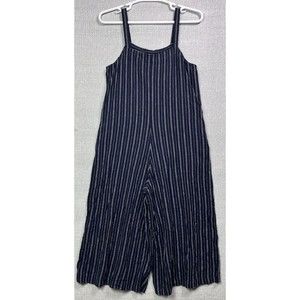 Uniqlo Jumpsuit Size Medium Blue Pinstripe Playsuit Linen Blend